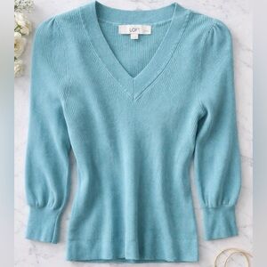 LOFT Women's Teal V-Neck Sweater